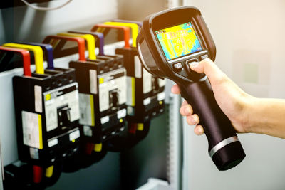 Thermal imaging camera being used to check temperature